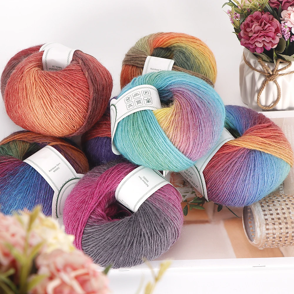 QJH Soft Multicolor 100% Wool Yarn for Crocheting and Knitting, Luxury Collection Worsted DK Weight Yarn-50g/1.76oz (180m/196yd)