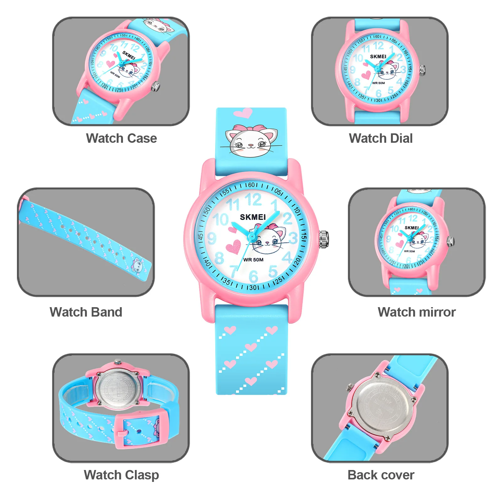 SKMEI new Cute Cartoon Animal Pattern 5Bar Waterproof Kids Quartz Wristwatches For Boys Girls Clock Children Watch Shockproof