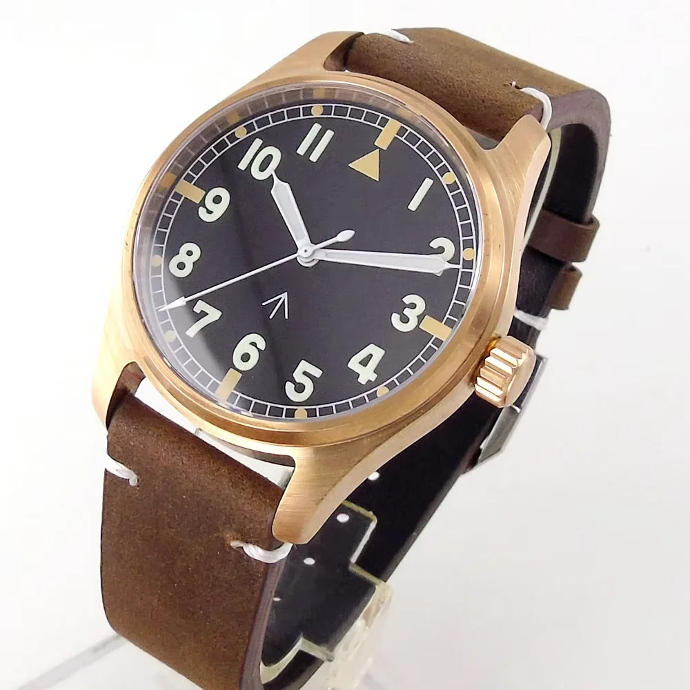 Tandorio Solid Bronze CUSN8 Automatic Watch for Men Miyota 8215 Movement Black Dial Sapphire Crystal Date 10BAR Waterproof 39mm