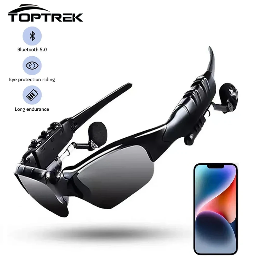 Toptrek Sports Stereo Wireless Bluetooth Cycling Sunglasses 5.0 Headset Phone Polarized Driving Sunglasses Riding Eyes Glasses