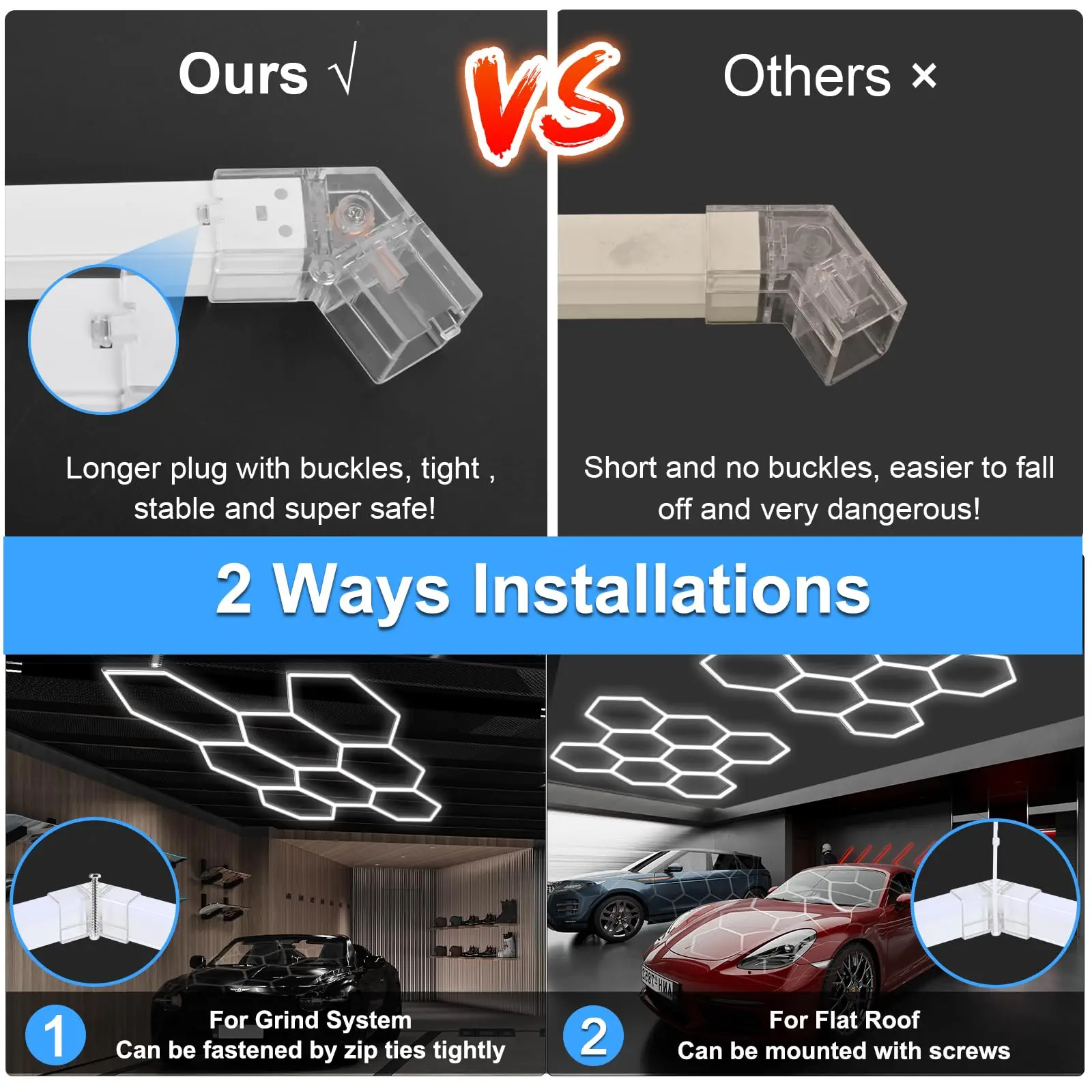 Lumière de garage LED hexagonale: paquet de 35, plus grande taille mis à jour, 30720LM 256W 6500K, plafonnier de magasin LED de détail de voiture super lumineux pour