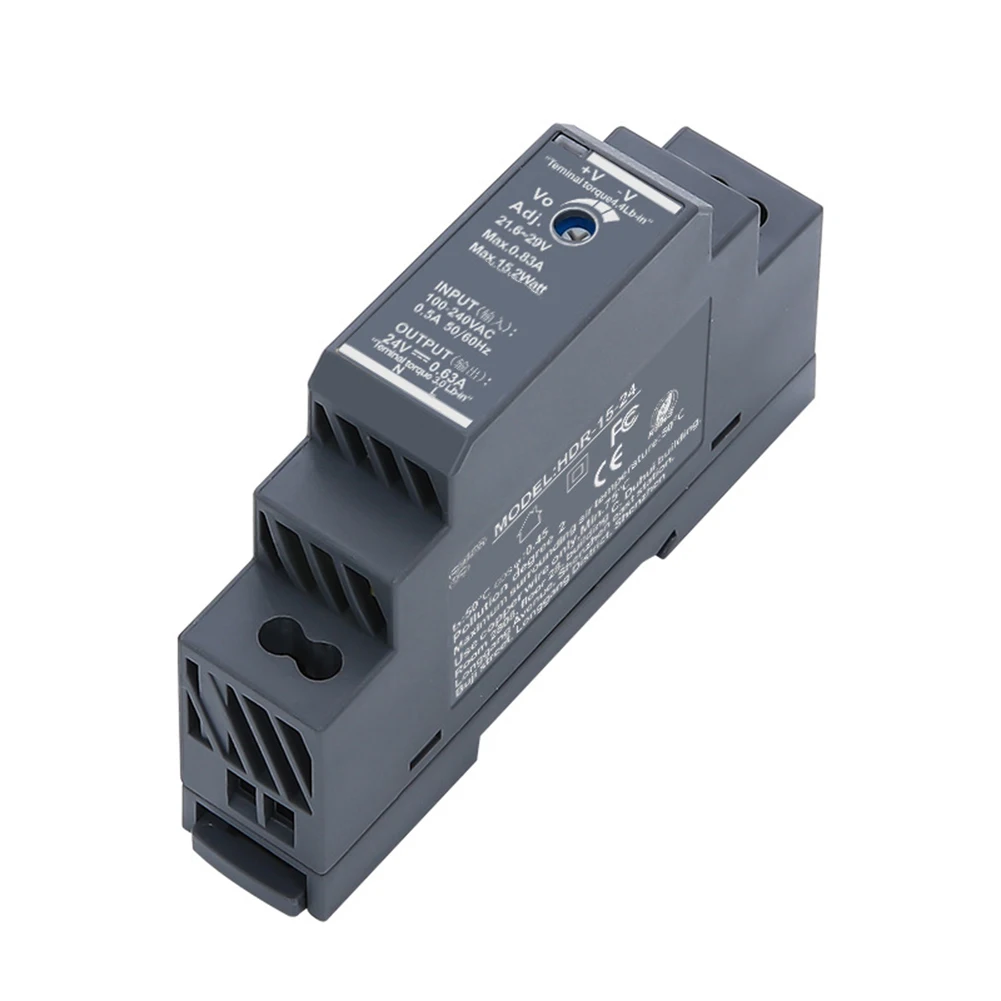 HDR-15-12 Ultrathin Switching Power Supply 12V DC 15W with Automatic Recovery Protection and LED Power Status Indicator