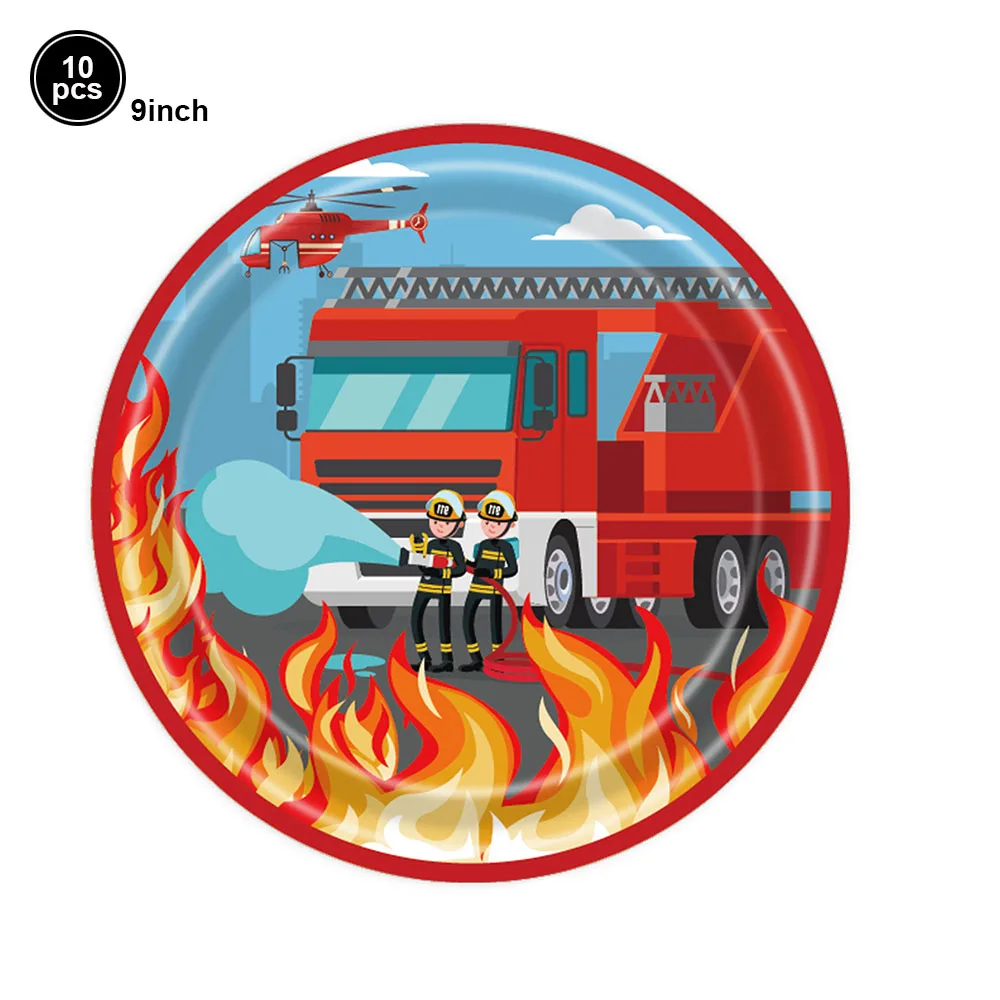 Feuerwehrauto-Geburtstagsparty-Zubehör, Feuerwehrmann, Einweggeschirr, Pappteller, Tassen, Serviette, alles Gute zum Geburtstag, Banner, Feuerwehrmann-Party – Detail 3