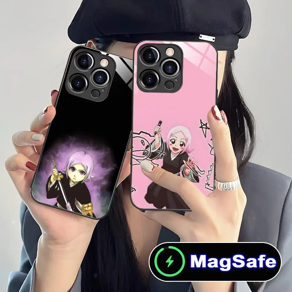 

Чехол для телефона Bleach Kusajishi Yachiru для iPhone 16, 15, 14, 13, 12, 11 Pro Max Plus Mini MagSafe, стеклянный цветной принт, роскошный красивый