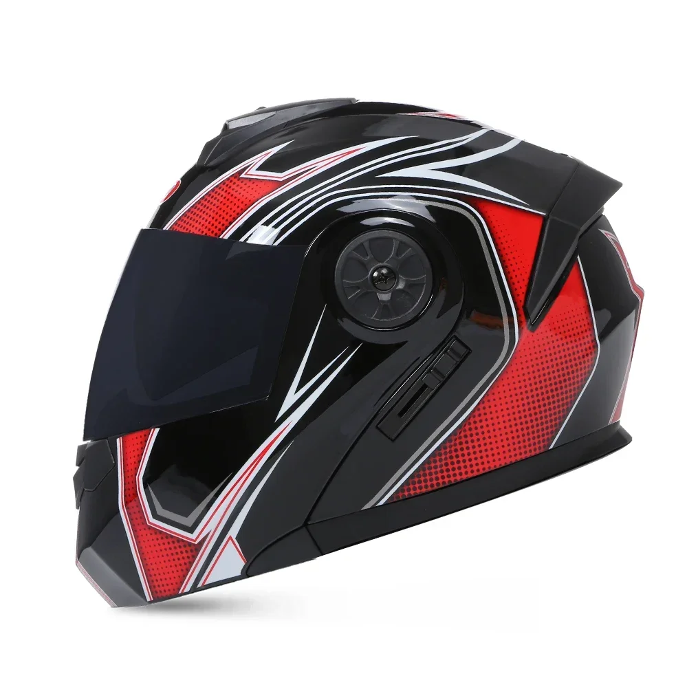 Cascos de Moto de cara completa con doble visera, Modular, abatible hacia arriba, aprobado por DOT, doble lente, Para carreras