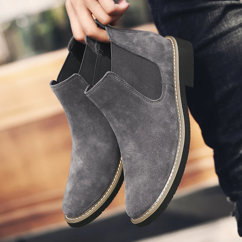 New Fashion Trends Mens Chelsea Boots Genuine Leather Ankle Boots Slip-on Man Business Shoes Cowhide Boots Fur Warm Winter Boots