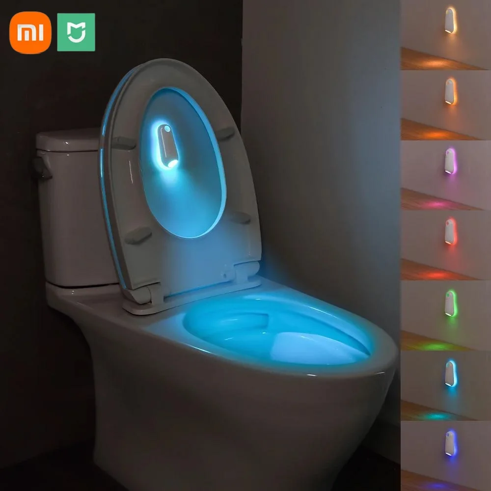 

Ночник для туалета Xiaomi MIJIA с датчиком движения, изменение яркости RGB для украшения ванной комнаты, светодиодный перезаряжаемый светильник