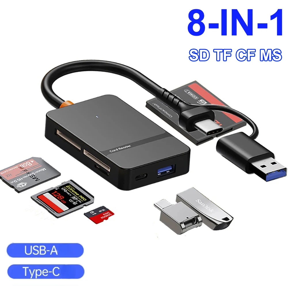 USB C 8-in-1 card reader Support SD/TF/CF/MS card Write Read U Disk Multi-functional Card Reader for Laptop PC Smart Card Reader