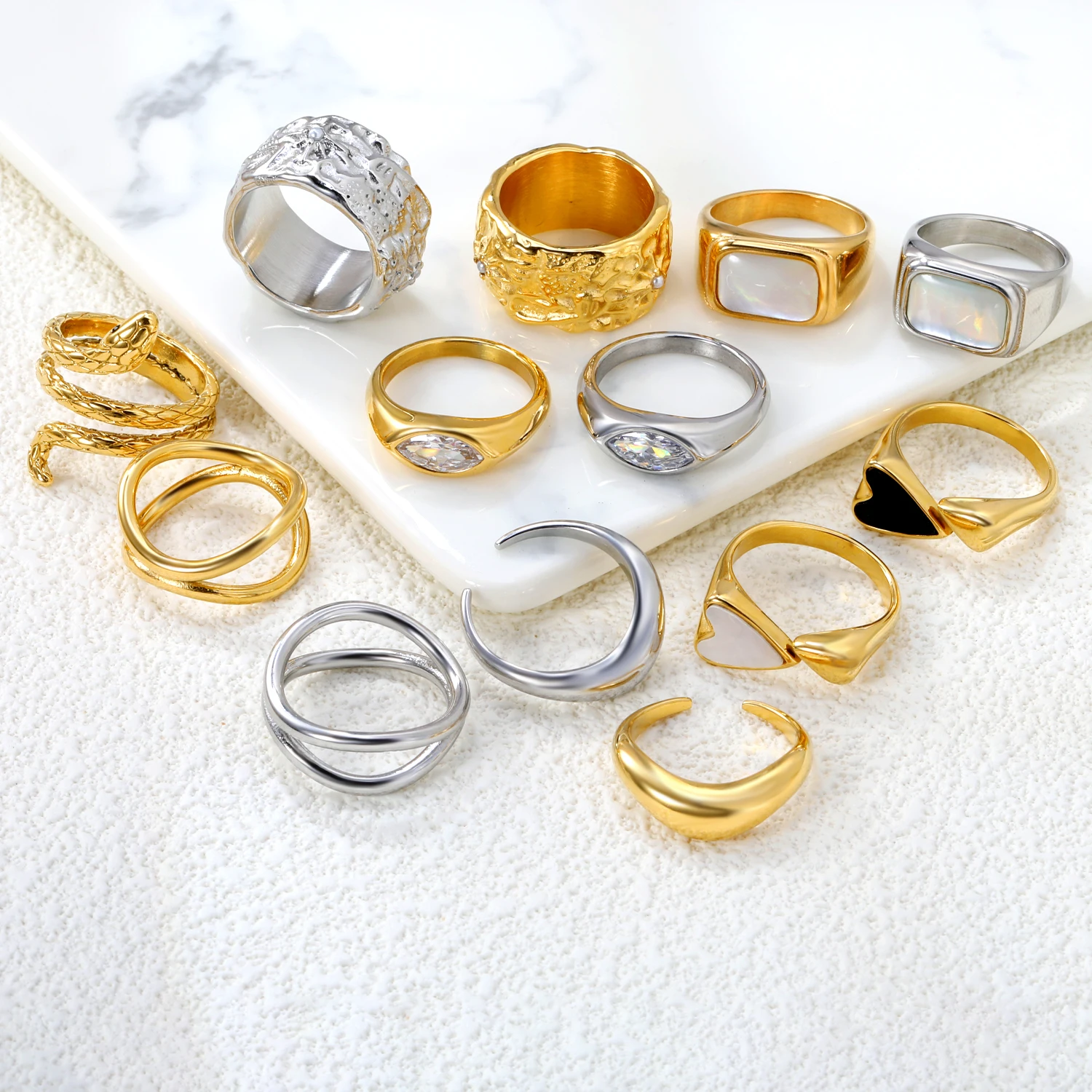 ASONSTEEL Trendy Charm Stainless Steel Snake Rings For Women Gold Plated Wedding Jewelry Personality Finger Ring 2000s Aesthetic