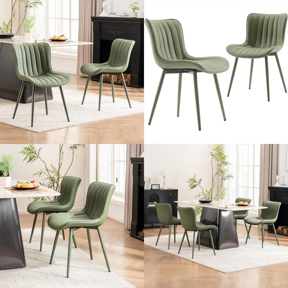 

Mid-Century Modern Green PU Leather Dining Chairs, Set of 2 with Green Metal Legs, Armless Kitchen Chairs