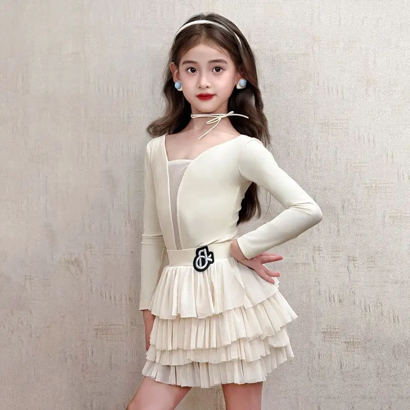 

Новая модель: Элитный комплект для латиноамериканских танцев из двух предметов для девочек – стильное платье и боди с длинным рукавом для выступлений