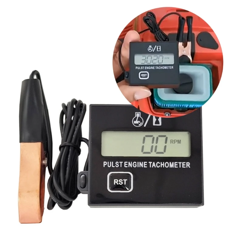 Car Stroke Tachometer LCD- Digital Display Gasoline Engine Tach Hour Meter Gauge Tachometer Marine Inductive Speedometer