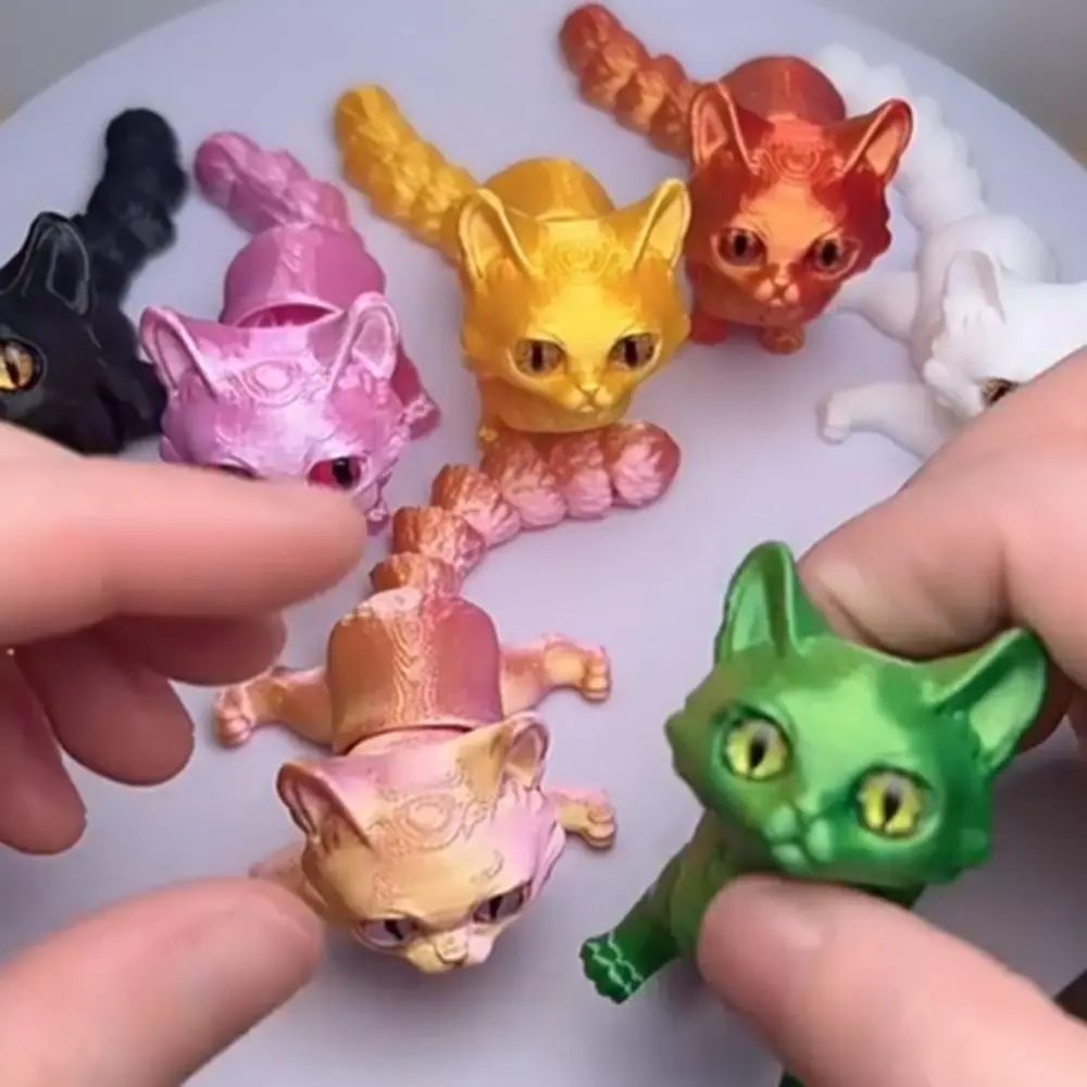 큰 눈 3D 인쇄 고양이 모델 플라스틱 소재 창조적 조각 관절 고양이 현실적인 디자인 3D 인쇄 기술