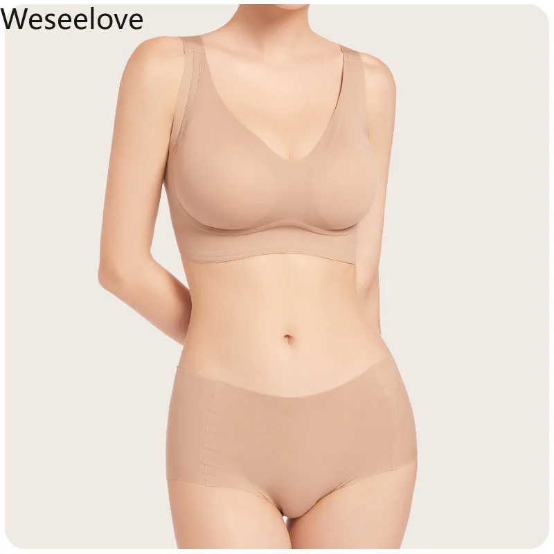 

Weseelove Push Up Bra Women M-4XL Plus Size lette Black Sexy s Wireless Underwear Thin Gathered Big Breast