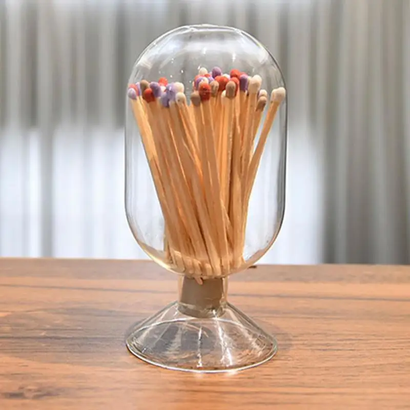 Glass Matchstick Holder Match Cloche Bottle Strike Jar Home Display Glass Bottle Matches Container Clear Glass Display Dome