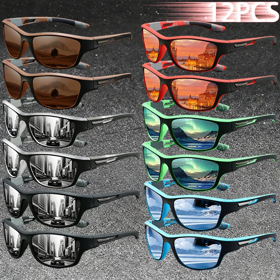 

12 шт. Спортивные солнцезащитные очки в винтажном камуфляжном стиле для мужчин и женщин, для отдыха, вождения, рыбалки, бега, велоспорта, альпинизма