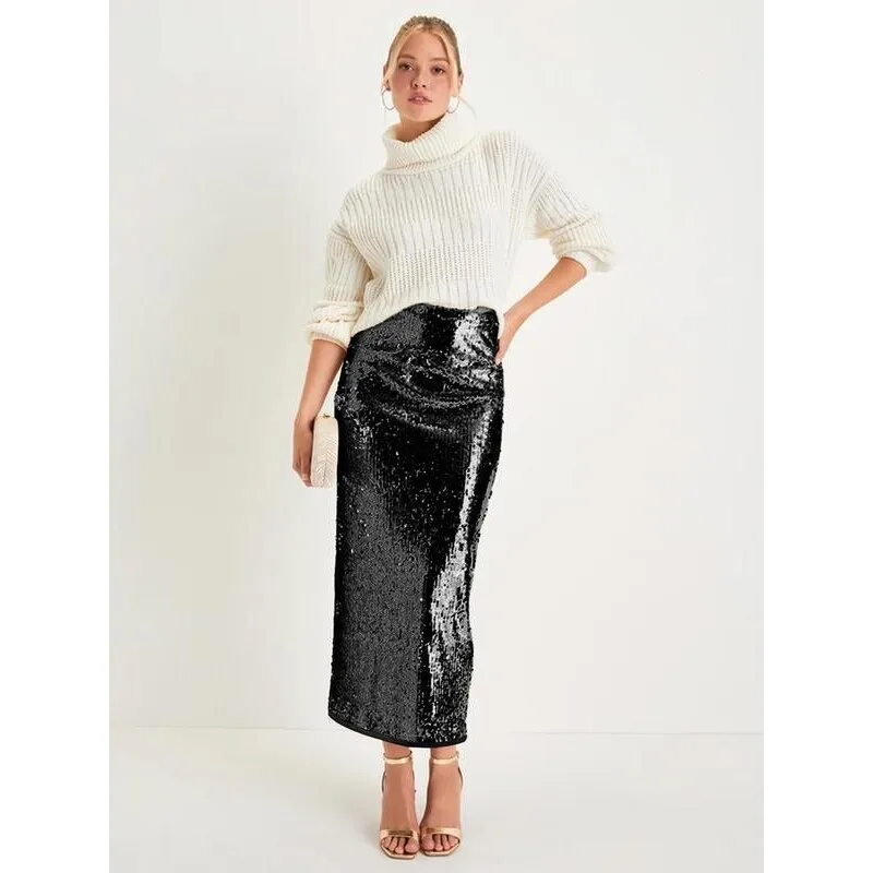 

Shiny Sequin Mermaid Skirt Women's Mid-Thigh Skirt Bodycon Skirt Fashionable Trendy Half-Length Women's Skirt