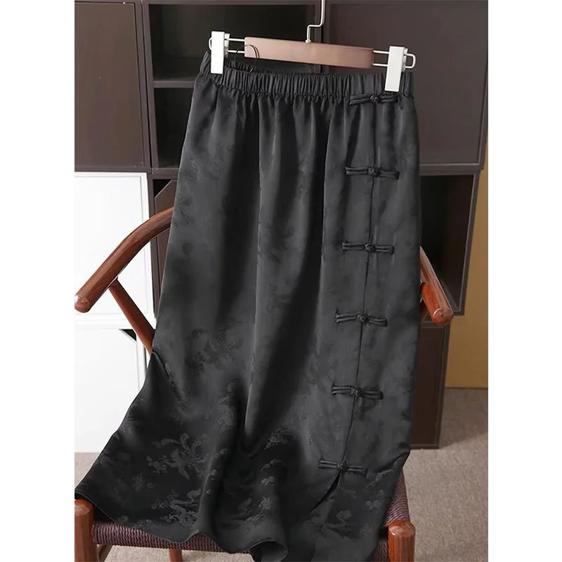 

plus Size 300 Pounds Retro Floral Embroidery Half Skirt Women's Summer Anti-Aging Button Split Skirt Korean Style A-Line Skirt