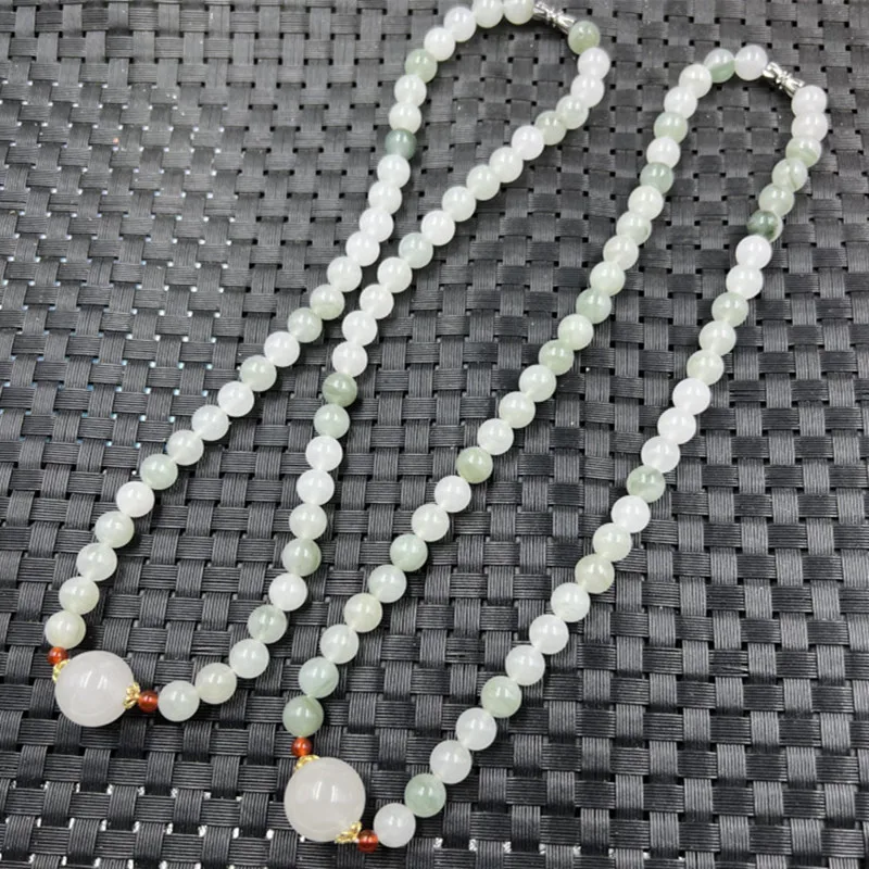 Jade Necklace Tianshan Emerald round Beads Necklace Quartz Rock Jade Jade Necklace Emerald Green Clavicle Necklace Jade Bead Nec