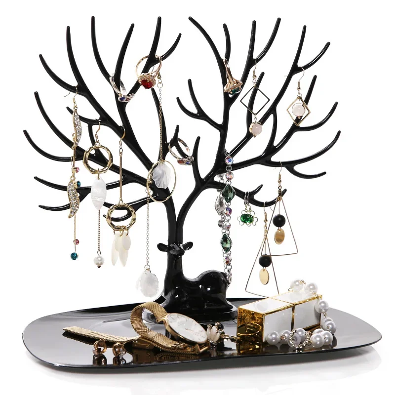 Jewelry Display Stand Tray Tree Storage Racks Earrings Necklaces Rings Jewelry Boxes Case Desktop Organizer Holder Make Up Decor