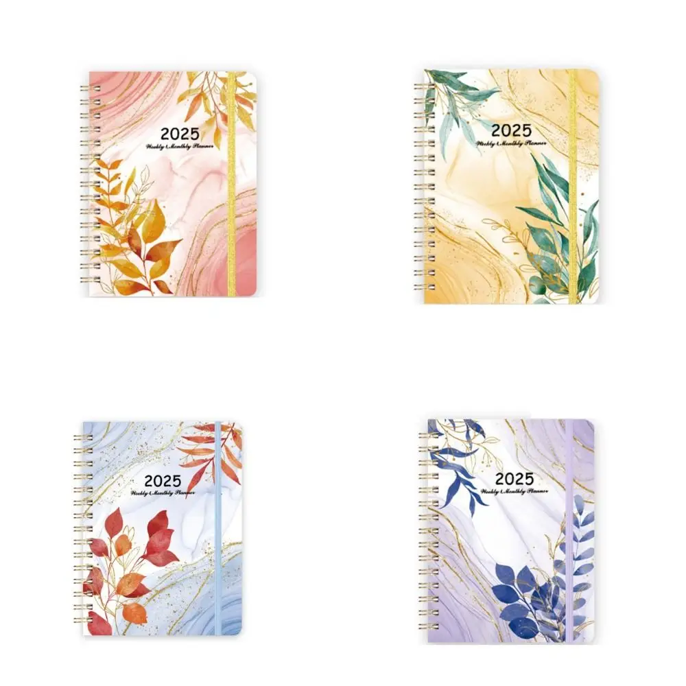 365-Day 2025 English Agenda Book Weekly Plan Loose-leaf Coil Flowers Diary Notebook To Do List Planner Organizer