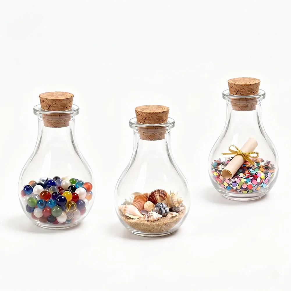 Glass Wishing Bottle with Cork Stopper Vase Shape Little Clear Glass Jars for Dried flowers Plant Seeds Beads Candy Storage 55ml