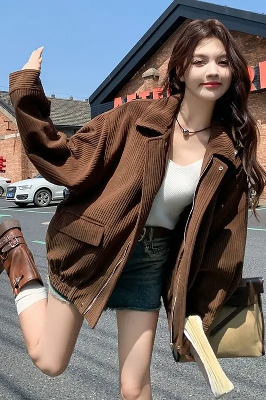 Coffee Lapel Jacket Women's Spring and Autumn 2025 Korean Lazy Loose Casual Jacket