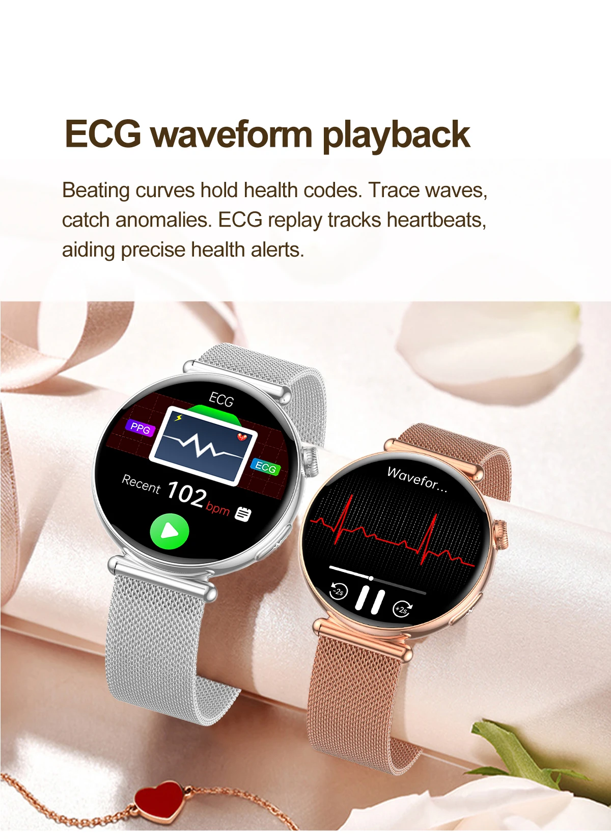 Luxus-Diamant-Smartwatch für Damen, 1,32 Zoll AMOLED-Bildschirm, Herzfrequenz- und Blutdruckmessung, Gesundheitsmonitor, IP68 wasserdicht, Sportuhr – Detail 11
