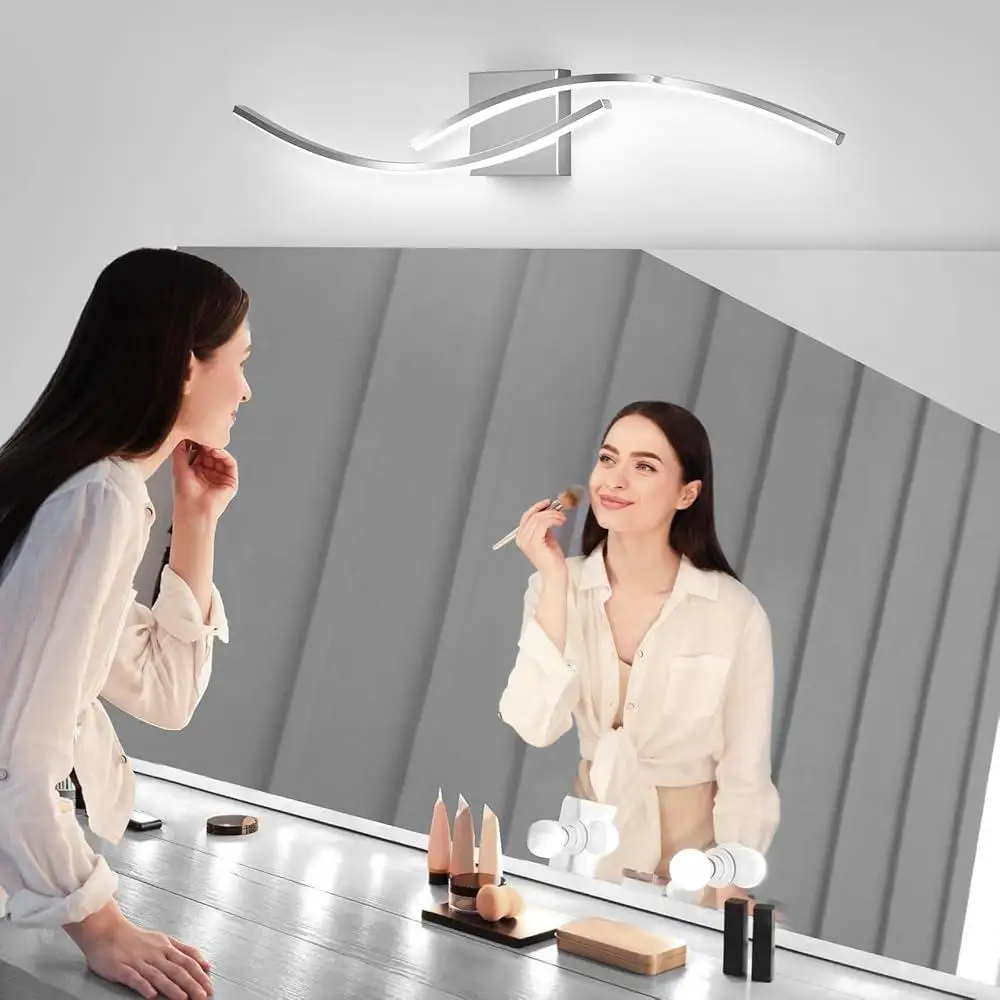 모던 LED 욕실 조명 24W 크롬 피팅 거울 조명 31인치 방수 아크릴 쉐이드 6000K 밝은 빛