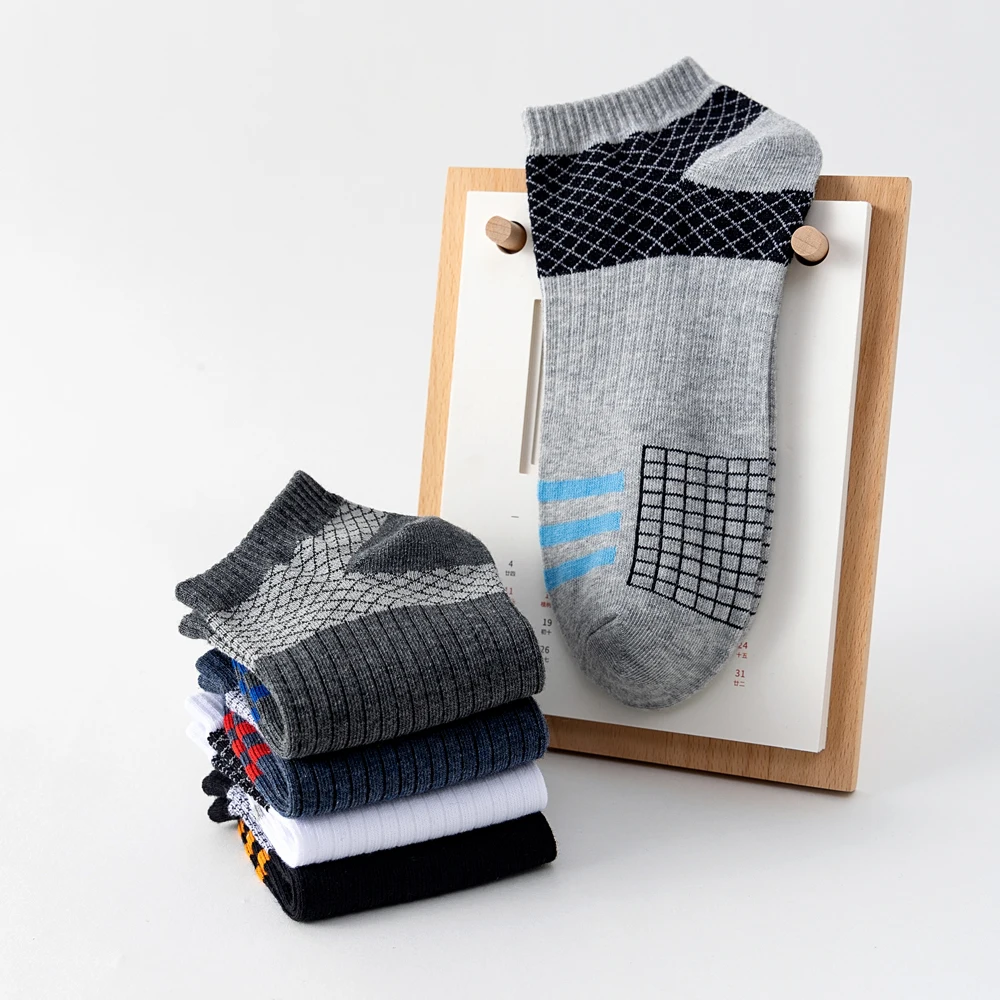 5 Paar Nieuwe Zomer Katoenen Herensokken Korte Dunne Casual Mesh Ademende Bootsokken Mode Comfortabele Enkel Sport Sockke Cadeau