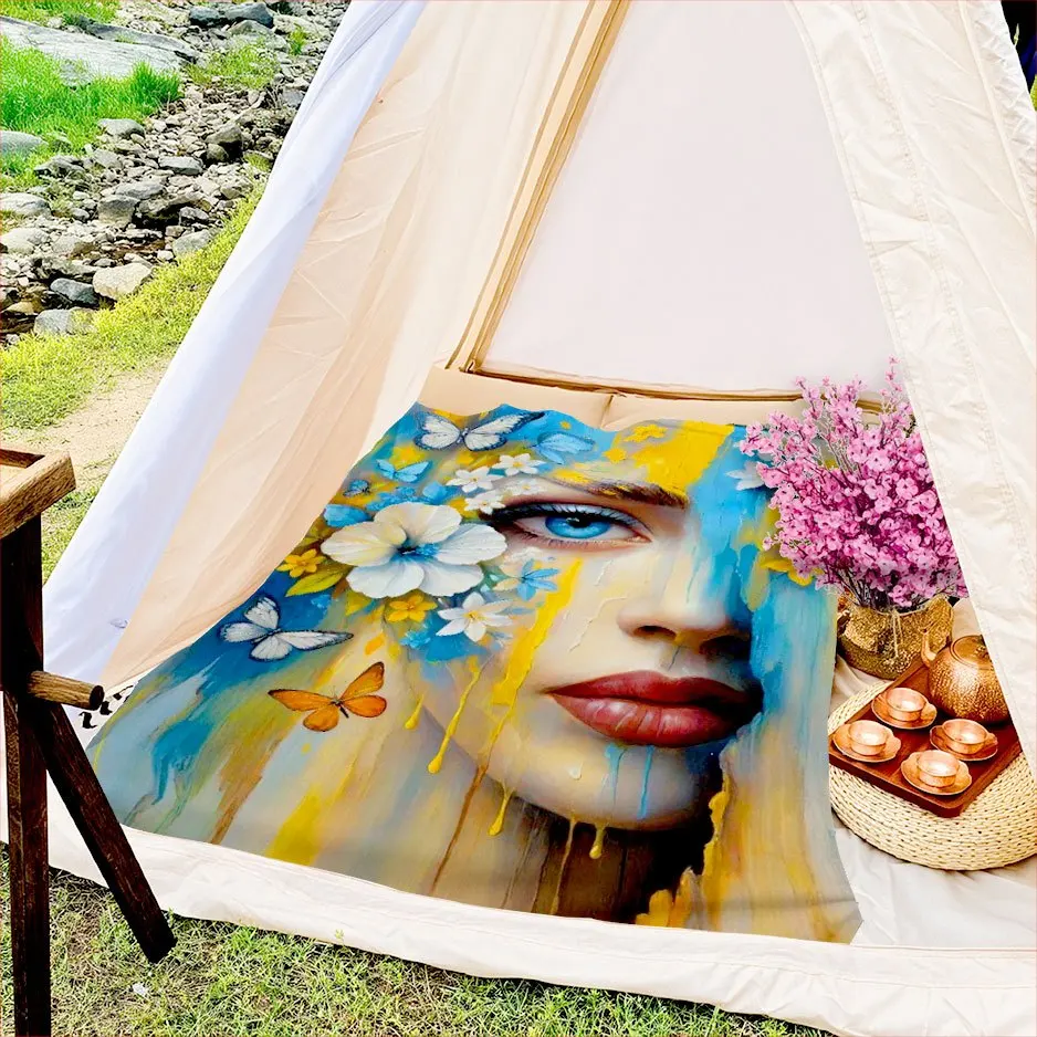 Floral Women's Facial Art Flannel printed blanket suitable for all seasons suitable for living room office sofa and travel
