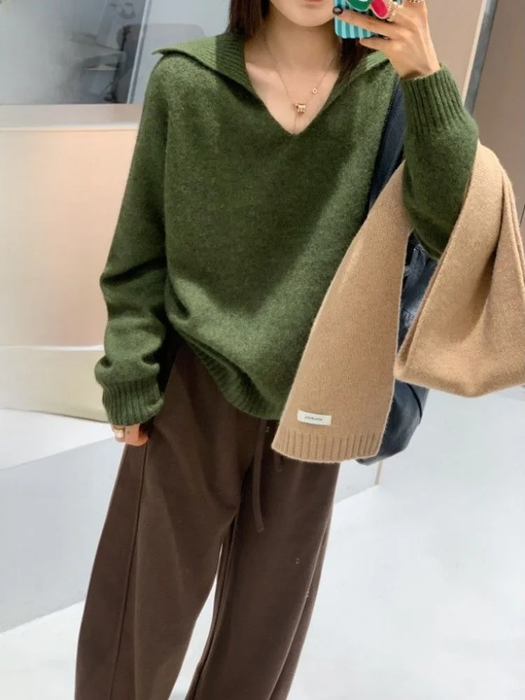 

Feita Beautiful een Woolen Knitted Loose Top V-Ne Warm Casual Wear for Women Commute And Daily Use Autumn Winter Season