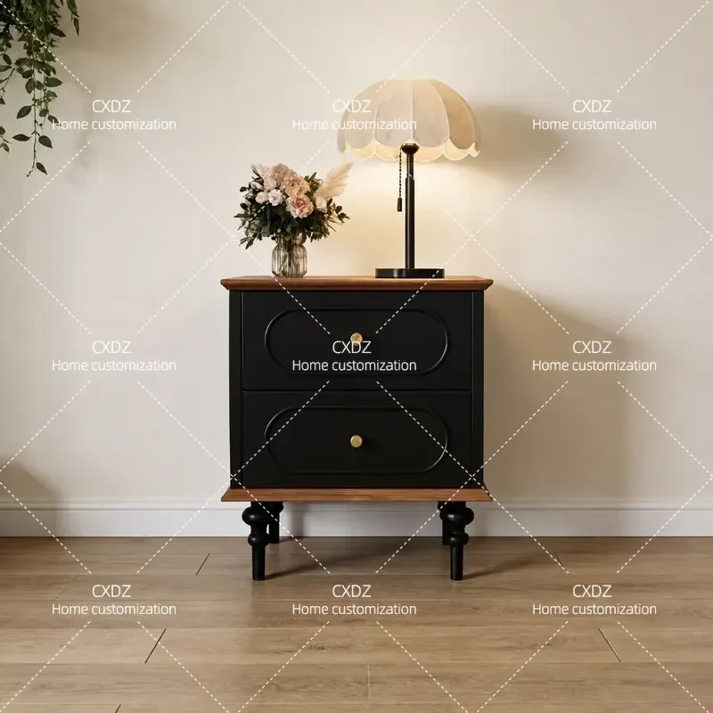 Retro Style Anna Bedside Table Solid Wood American Bedroom Home Storage Small Apartment Nightstand Locker