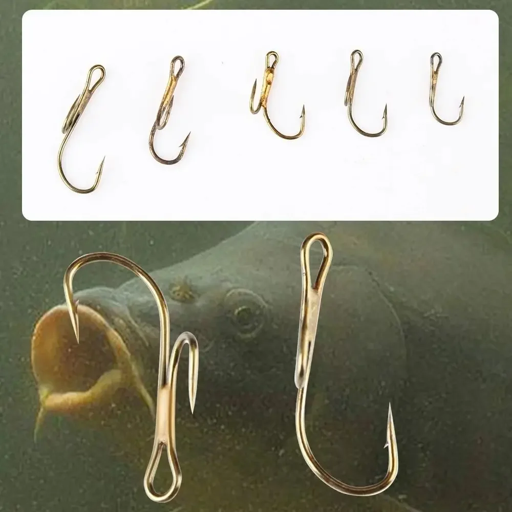 

20Pcs High Carbon Steel Dead Bait Salmon Trout Ryder Pike Double Fishing Hooks Twins Hooks Golden Fishing Hooks Fishing Hooks