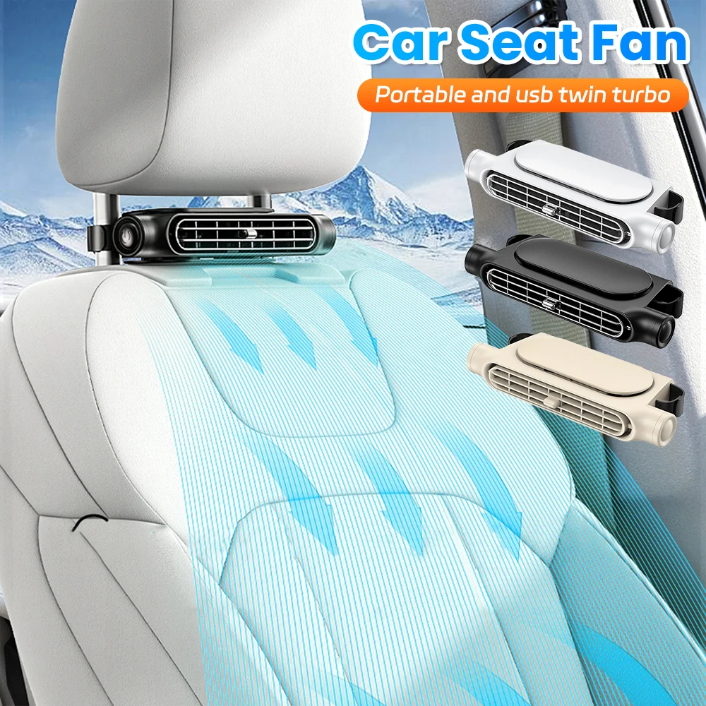 USB Car Interior Rear Headrest Fan Cooler 3 Speeds Adjustable Air Cooling Fan Car Seat Cooling Fan for Front Rear Seat Passenger
