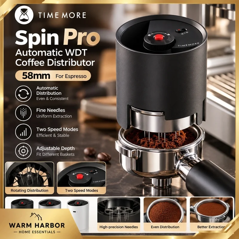 Timemore Spin Pro Automatic Wdt Coffee Distributor 58mm Espresso Needle Stirrer Electric Distribution Tool Barista Accessory Kit