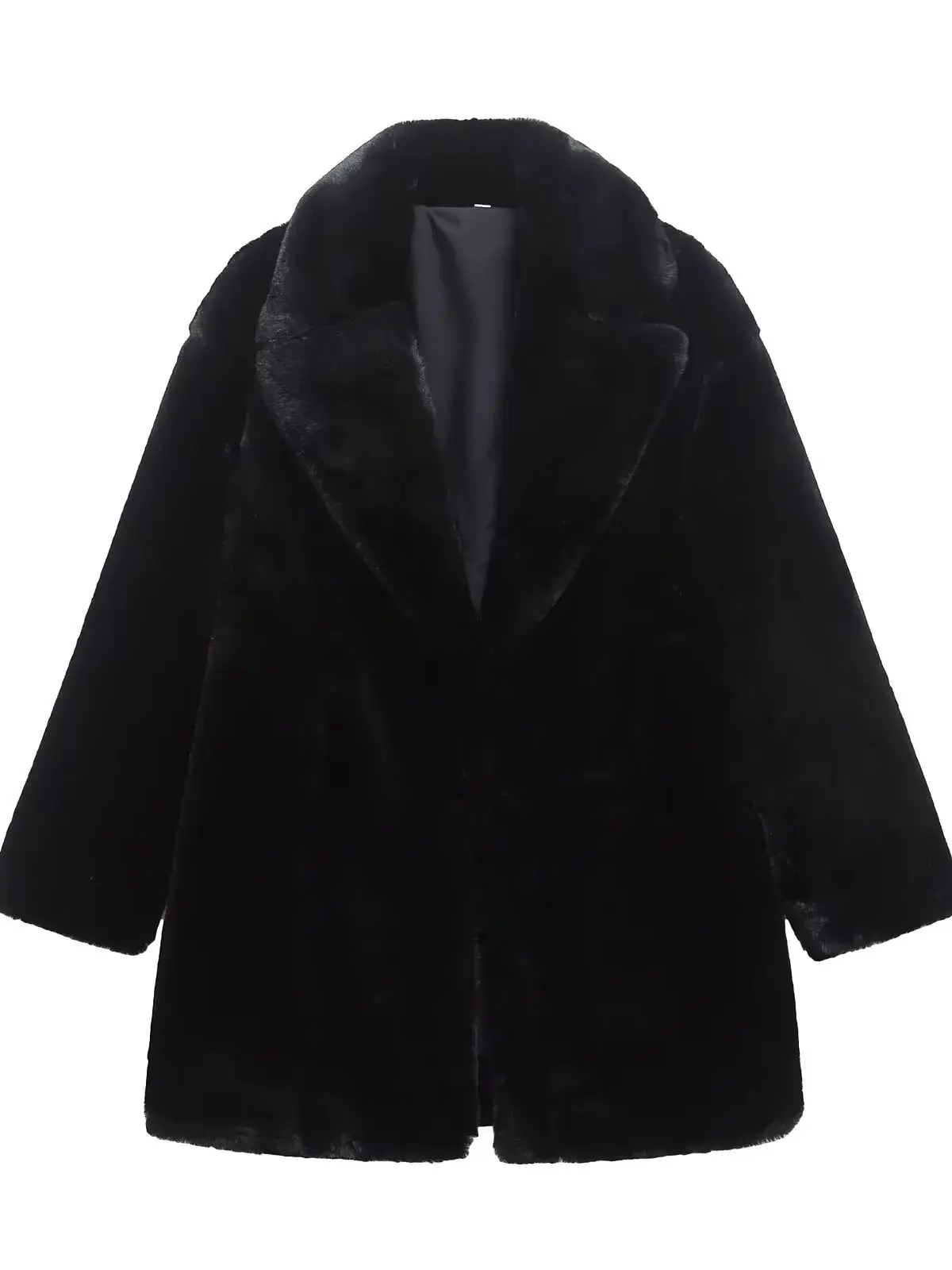 Women's Vintage Winter Luxury Thick Warm Black Faux Fur Jackets Female Chic Elegant Loose V-neck Fluffy Long Shaggy Street Coats
