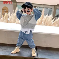 2-8 Yrs Baby Boys Fashion Clothing Sets Spring Autumn 2026 Children's Denim Korean Style Suit for Kids Two-piece Top+pant Set