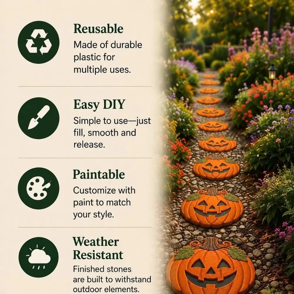 Reusable Pumpkin Stepping Stone Mold Concrete Casting DIY Garden Craft Path Paver Mold Pumpkin Shape DIY Concrete Paver