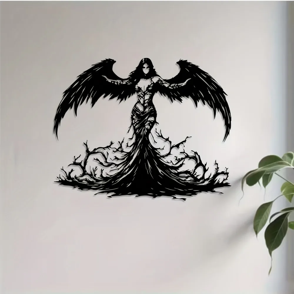 1pc Angel Metal Wall Art, Gothic Weather-Resistant Sculpture, Ideal Gift for Halloween, Gothic Festivals Indoor Outdoor Decor