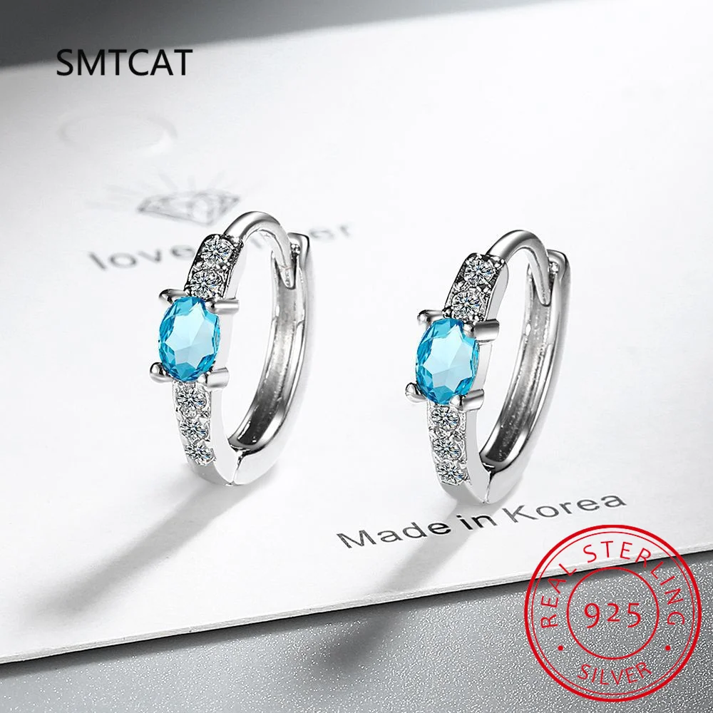 

1 карат овальные серьги-кольца из стерлингового серебра 925 пробы с натуральным небесно-голубым топазом Creole Huggies для женщин, ювелирные изделия с драгоценными камнями, подарок на день рождения