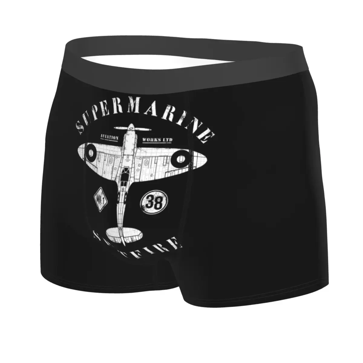 Custom Fashion Supermarine Spitfire Boxers Shorts Panties Men's Underpants Stretch Fighter Plane WW2 War Pilot Aircraft Airplane