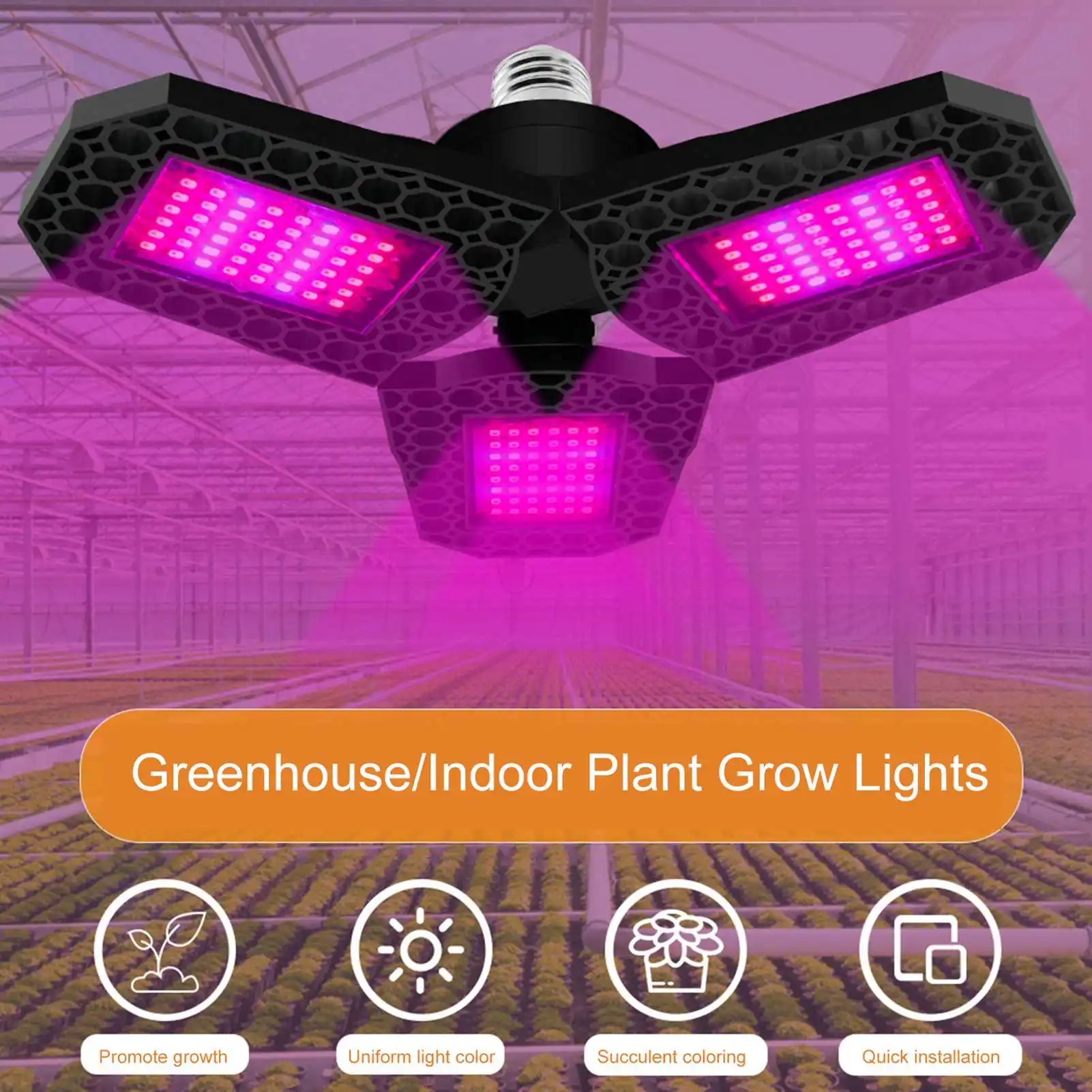 Lámpara LED de crecimiento de plantas ZK30, lámpara plegable de espectro rojo y azul para plantas, lámpara de cultivo de plántulas de invernadero de tres hojas, 108 cuentas