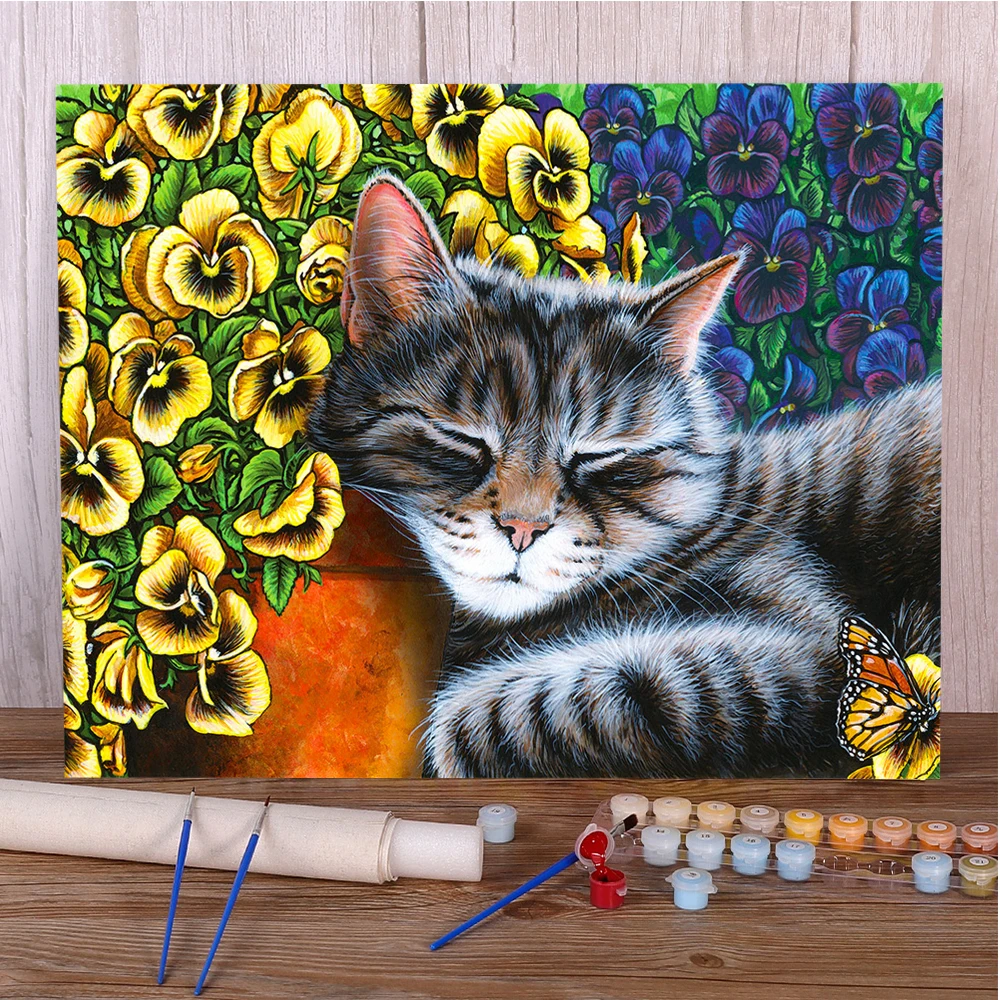 Tier Haustier Katze Malen nach Zahlen Malpaket Acrylfarben 50*70 Malerei auf Leinwand handgefertigt für Kinder Handwerk