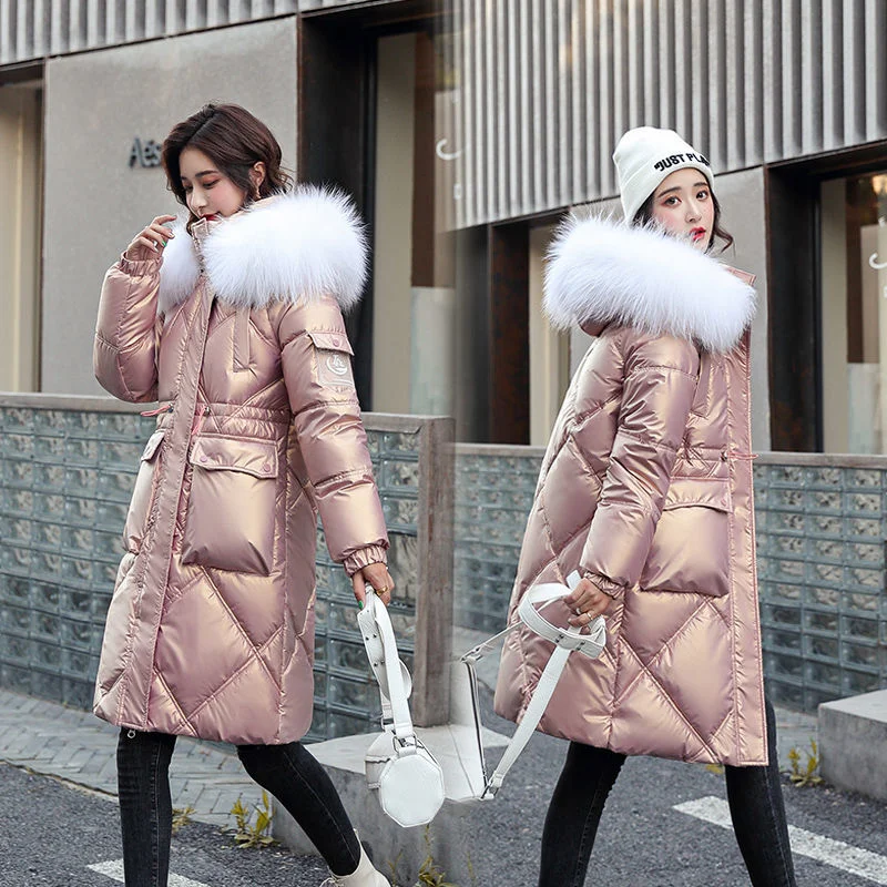 2023 New Women Cotton Coat Winter Jacket Female Thick Loose Hooded Parkas Mid Length Version Outwear Furred Collar Overcoat