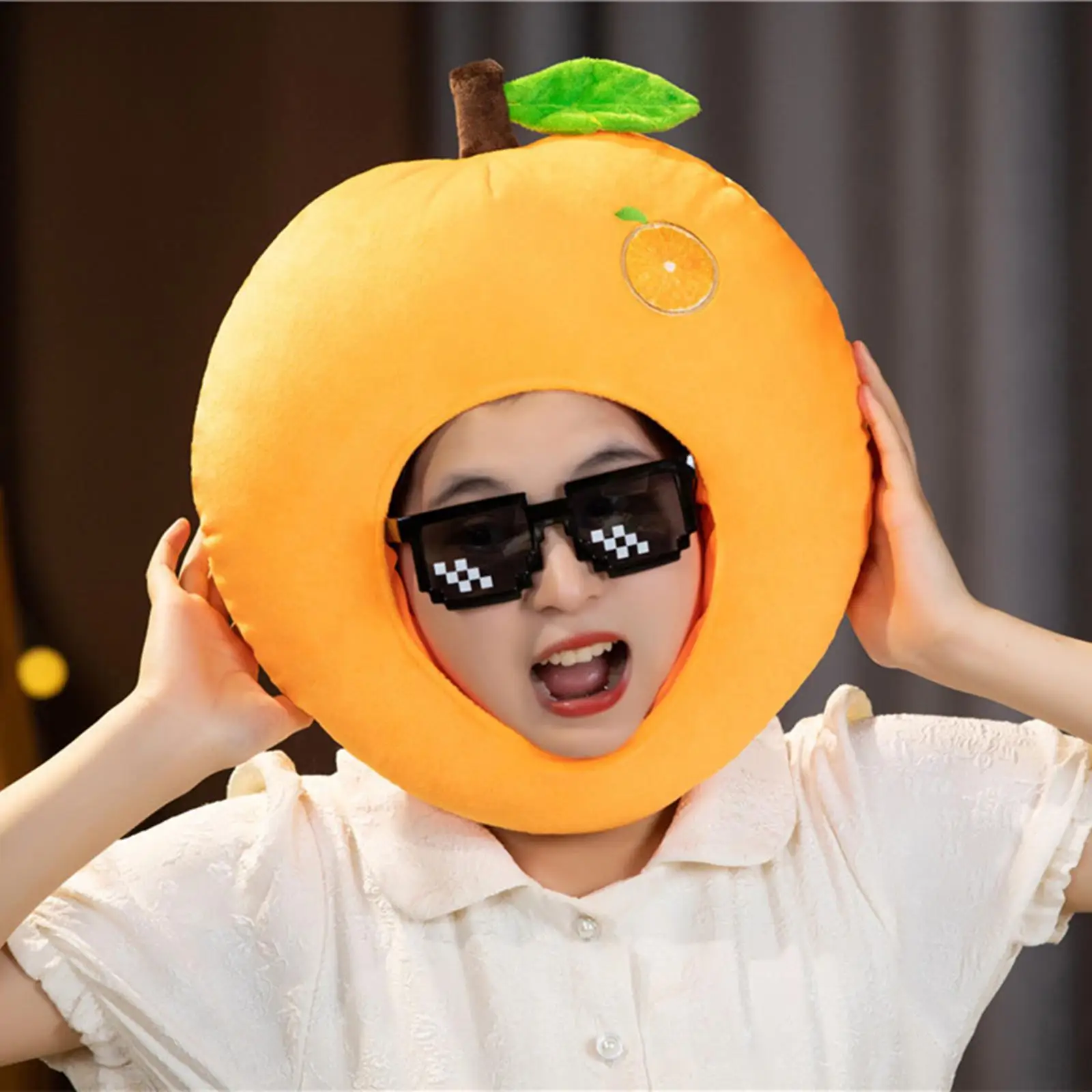 Orange Plush Hat Funny Novelty Hat Dress up Hat Fruit Headgear Hat for Cosplay Holiday