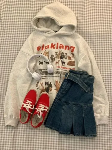 Imagen 1 del producto Ropa deportiva con estampado de gato y perro para mujer, Sudadera con capucha holgada, top informal con capucha, ropa deportiva retro de calle americana