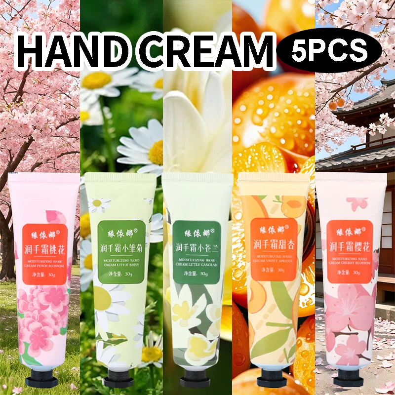 5 Stück Handcreme, 5 verschiedene Geschmacksoptionen, 24 Stunden feuchtigkeitsspendend, feuchtigkeitsspendend und pflegend Hände, feuchtigkeitsspendend und feuchtigkeitsspendend