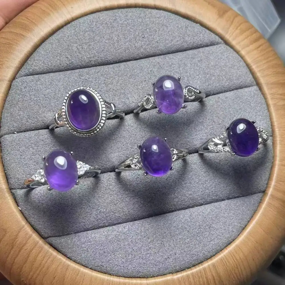 

Регулируемое кольцо из 5 колец с натуральным аметистом и кварцем, женское кольцо из белой меди, размер около 8x10 мм, подходит для большинства