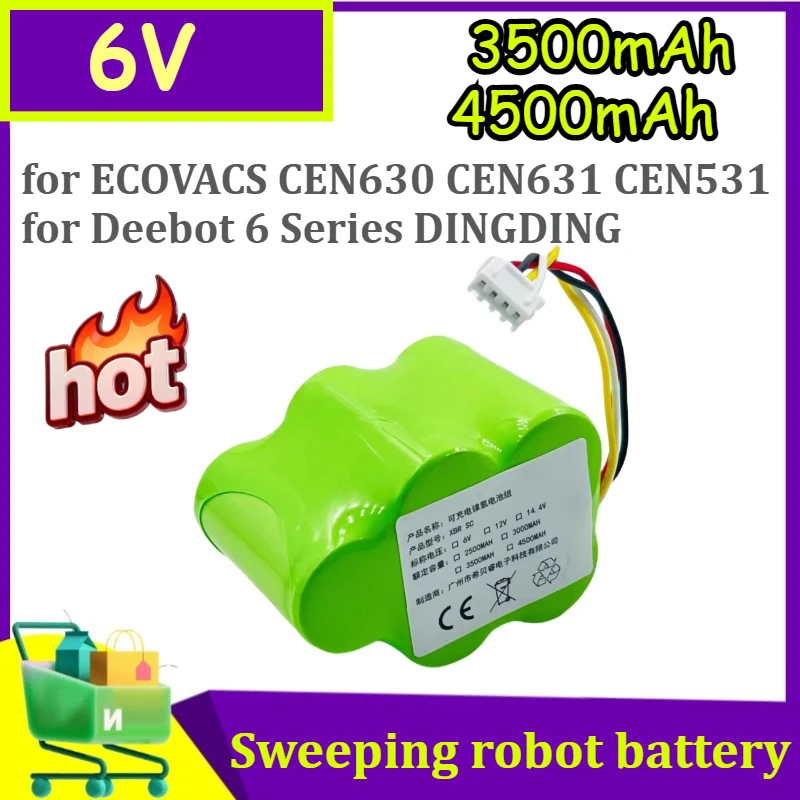 6V 4500mAh for ECOVACS CEN630 CEN631 CEN531 for Deebot 6 Series DINGDING Robotic Vacuum Cleaner Replacement Battery